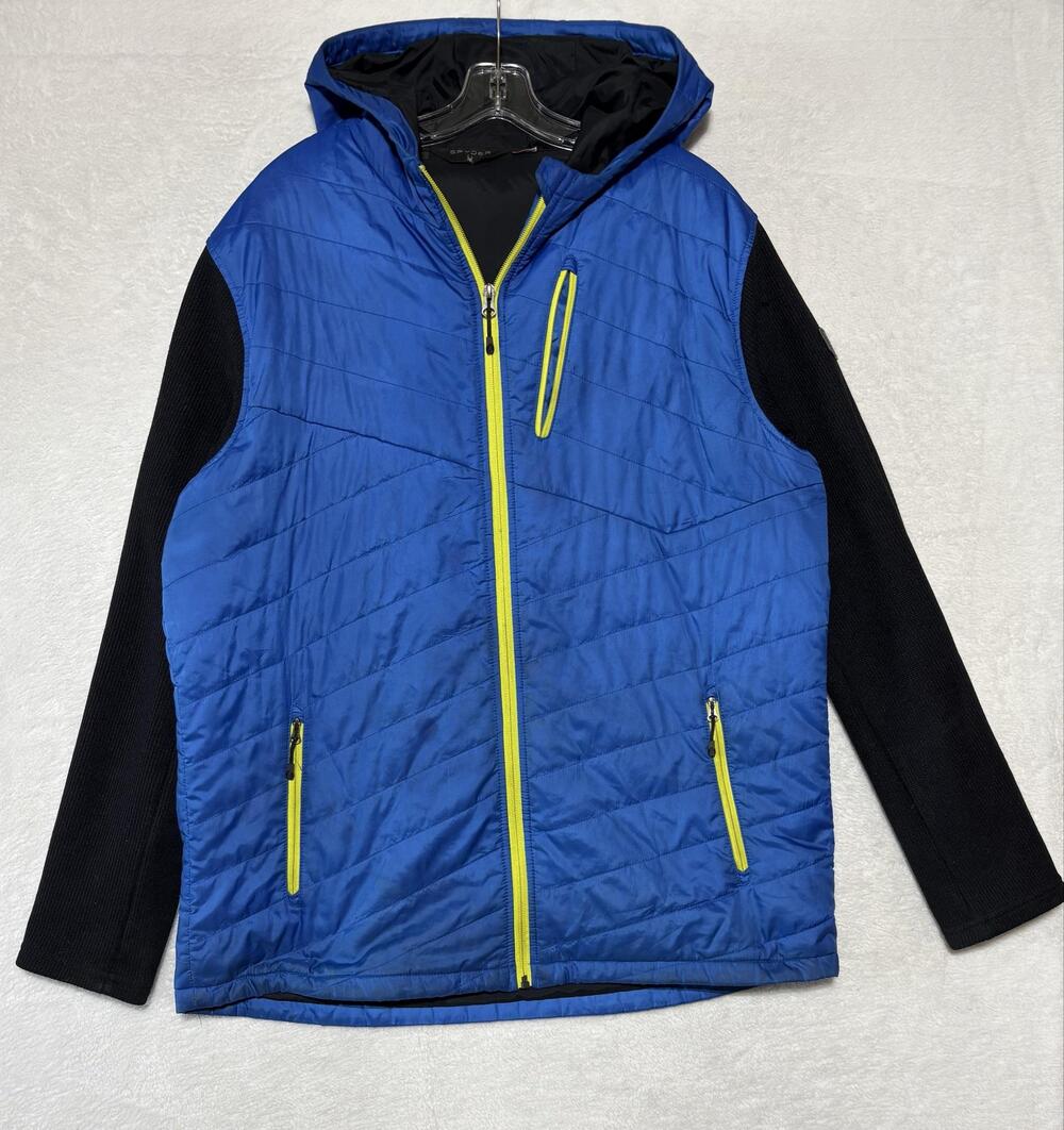 Spyder Jacket Mens XL Blue Hooded Quilted Full Zip Hybrid Outdoor Warm
